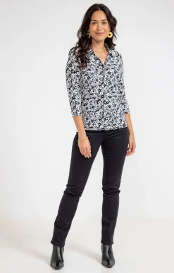 Tee-shirts<Armand Thiery T-SHIRT COL POLO IMPRIME FLEURI - Noir