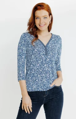 Tee-shirts<Armand Thiery T-SHIRT COL V GALON - Bleu