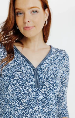 Tee-shirts<Armand Thiery T-SHIRT COL V GALON - Bleu