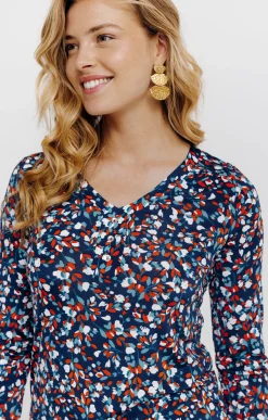 Tee-shirts<Armand Thiery T-SHIRT COL V IMPRIME FLEURI - Bleu