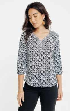 Tee-shirts<Armand Thiery T-SHIRT COL V MANCHES 3/4 - Noir