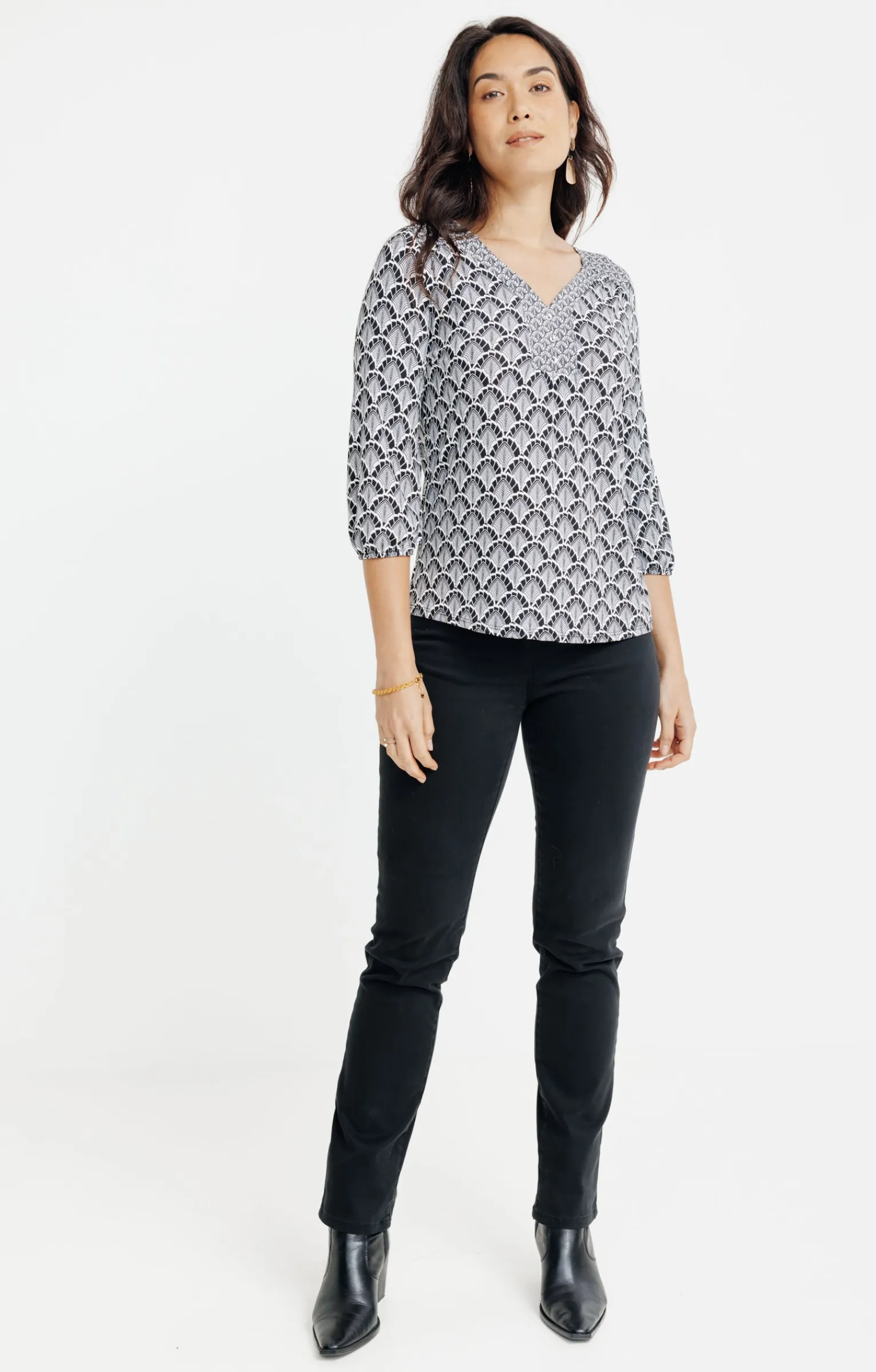 Tee-shirts<Armand Thiery T-SHIRT COL V MANCHES 3/4 - Noir