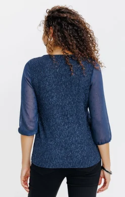 Tee-shirts<Armand Thiery T-SHIRT FETE COL V MANCHES 3/4 - Bleu