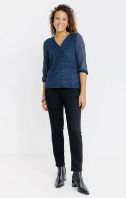 Tee-shirts<Armand Thiery T-SHIRT FETE COL V MANCHES 3/4 - Bleu