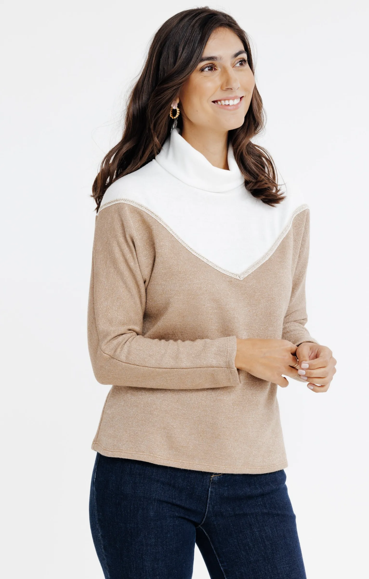 Tee-shirts<Armand Thiery T-SHIRT HIVER COL BOULE - Camel