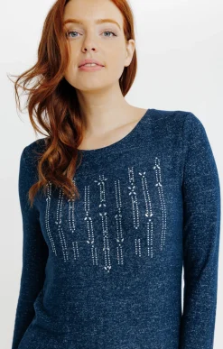 Tee-shirts<Armand Thiery T-SHIRT IMPRIME STRASS - Bleu