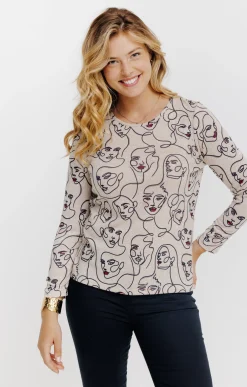 Tee-shirts<Armand Thiery T-SHIRT IMPRIME VISAGE MANCHES LONGUES - Beige