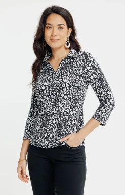 Tee-shirts<Armand Thiery T-SHIRT MANCHES 3/4 MOTIF ANIMAL PLISSE - Noir