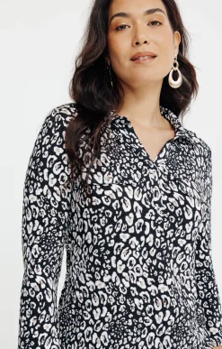Tee-shirts<Armand Thiery T-SHIRT MANCHES 3/4 MOTIF ANIMAL PLISSE - Noir