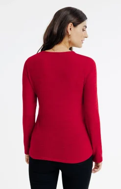 Tee-shirts<Armand Thiery T-SHIRT MANCHES LONGUES COL V - Rouge
