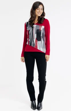 Tee-shirts<Armand Thiery T-SHIRT MANCHES LONGUES COL V - Rouge