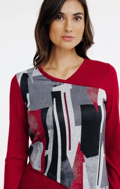 Tee-shirts<Armand Thiery T-SHIRT MANCHES LONGUES COL V - Rouge