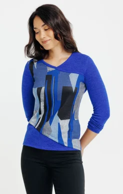 Tee-shirts<Armand Thiery T-SHIRT MANCHES LONGUES COL V - Bleudur