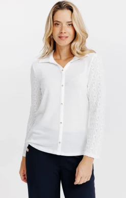 Tee-shirts<Armand Thiery T-SHIRT MANCHES LONGUES DENTELLE - Écru