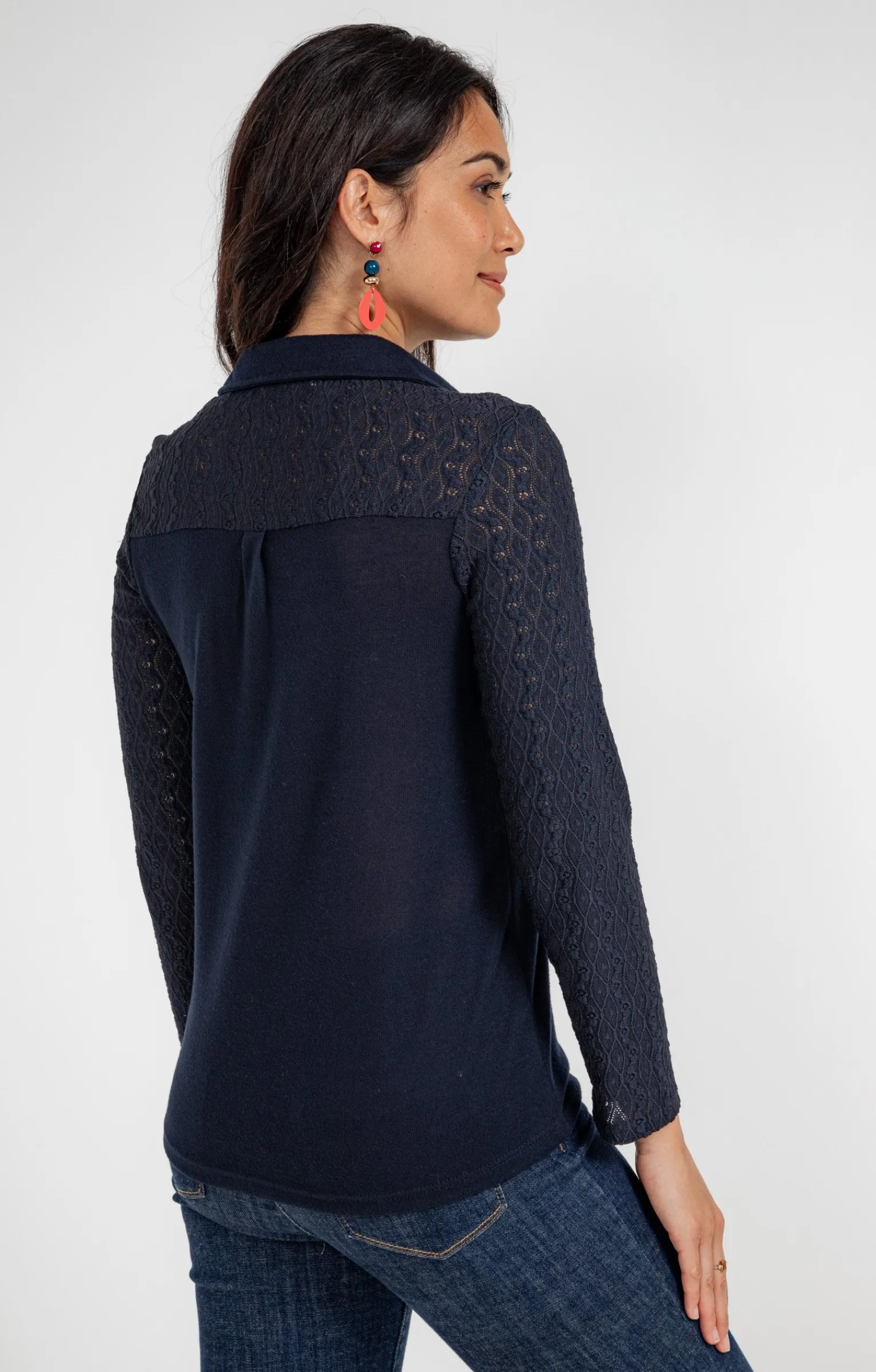 Tee-shirts<Armand Thiery T-SHIRT MANCHES LONGUES DENTELLE - Marine