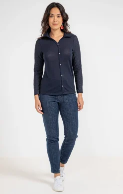 Tee-shirts<Armand Thiery T-SHIRT MANCHES LONGUES DENTELLE - Marine