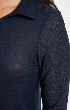 Tee-shirts<Armand Thiery T-SHIRT MANCHES LONGUES DENTELLE - Marine