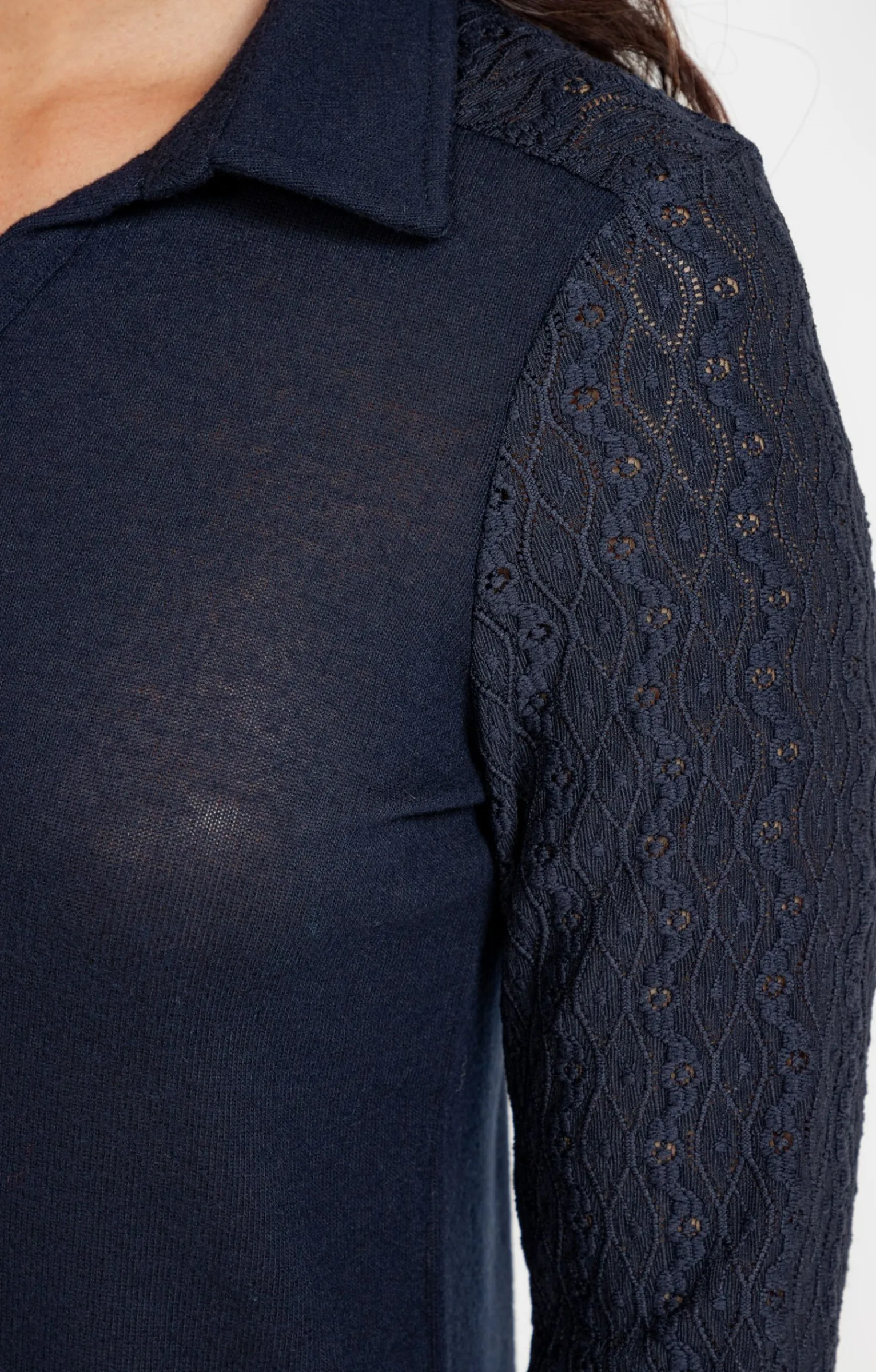 Tee-shirts<Armand Thiery T-SHIRT MANCHES LONGUES DENTELLE - Marine