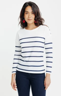 Tee-shirts<Armand Thiery T-SHIRT RAYE MANCHES LONGUES - Écru
